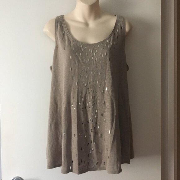 Tops - Eileen Fisher Taupe Linen Paillette Embellished Tank M